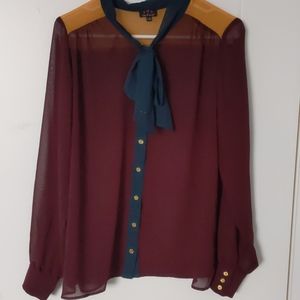 Burgandy sheer long sleeve dress top